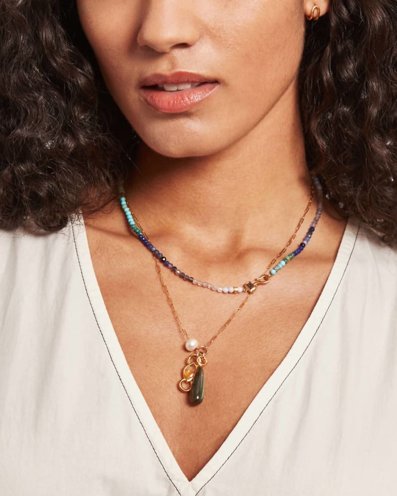 Front of a model wearing a size O/S Castillo Charm Necklace in Citrine in Citrine by CHAN LUU. | dia_product_style_image_id:329985